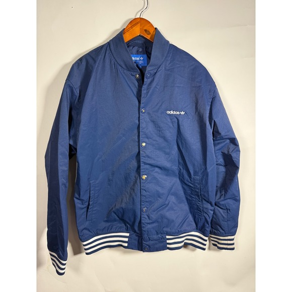 adidas Other - Adidas Originals Vintage Navy Blue Snap Bomber Jacket Mens Large Trefoil Striped